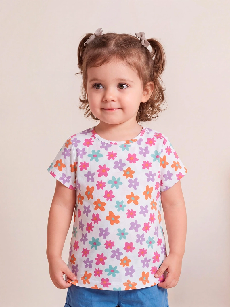 POLERA NIÑA BABY HARVEST MANGA CORTA ALGODÓN ESTAMPADO FIGURAS