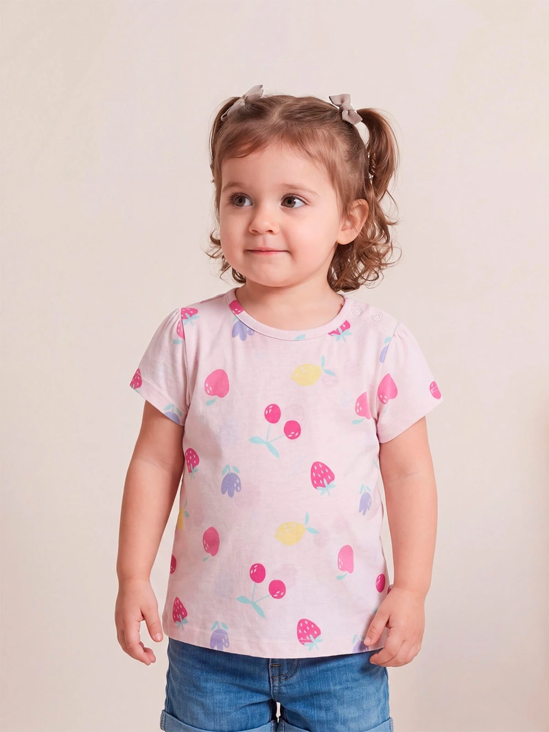 POLERA NIÑA BABY HARVEST MANGA CORTA ALGODÓN ESTAMPADO FIGURAS