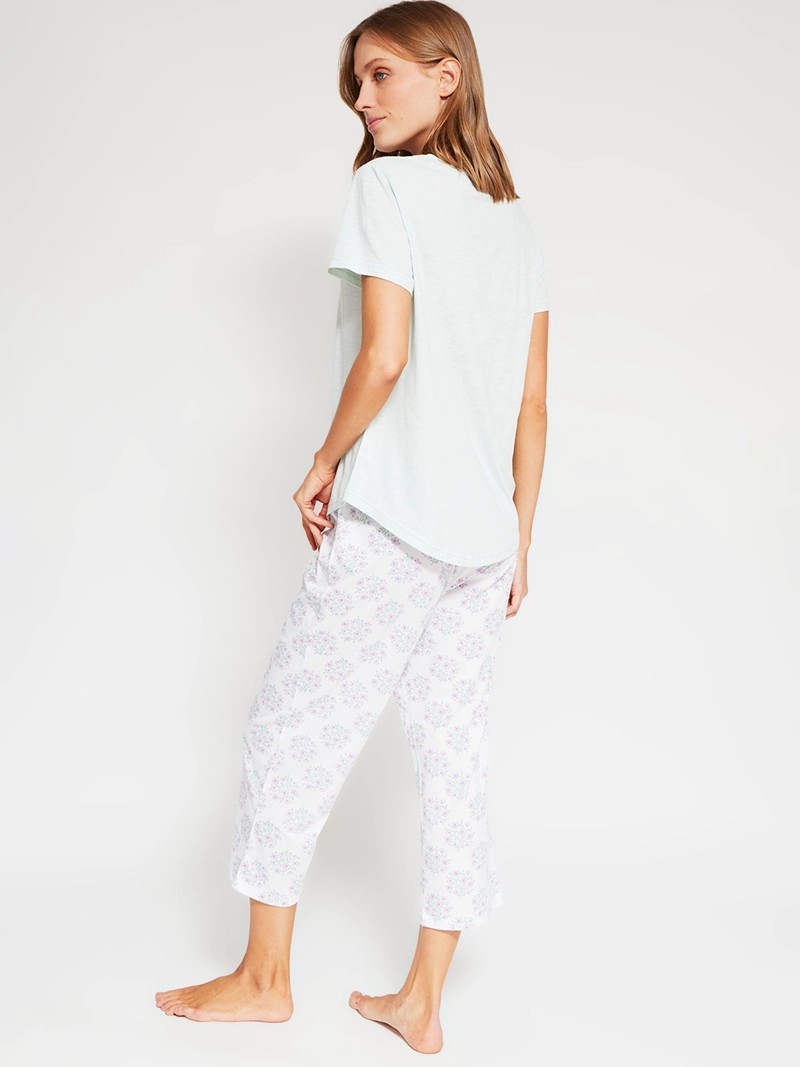 PIJAMA MUJER AZIZ ALGODÓN POLERA MANGA CORTA + PANTALÓN CAPRI - 3