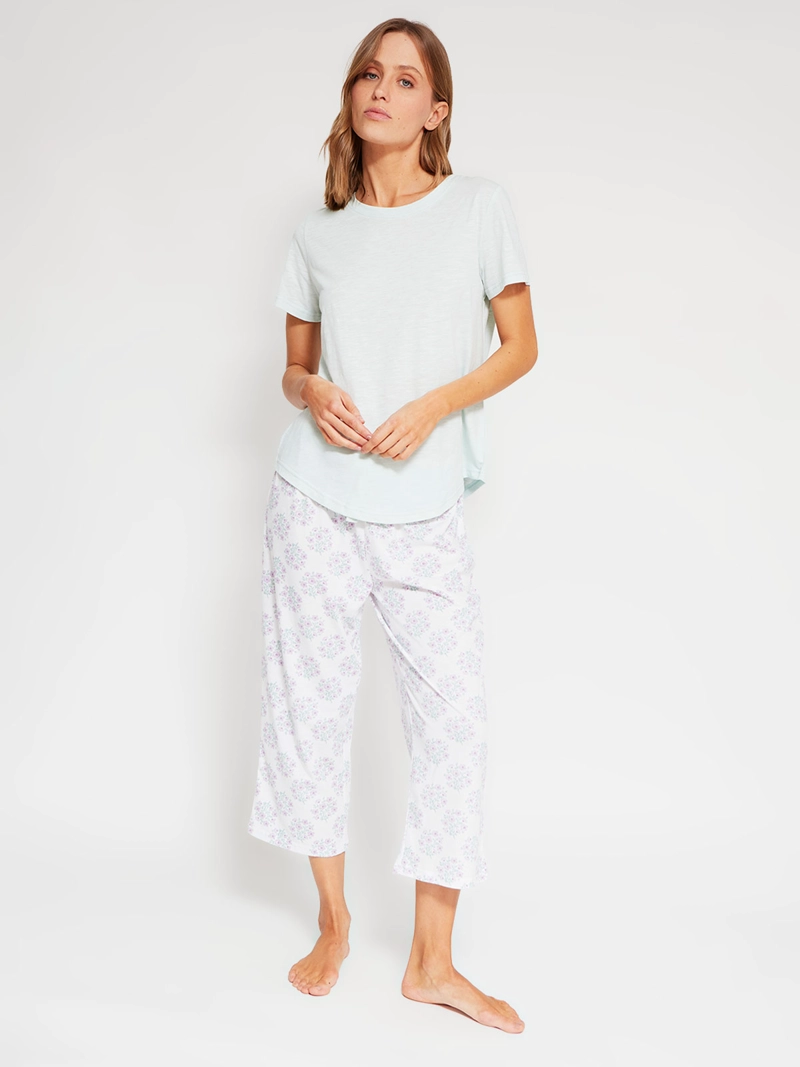 PIJAMA MUJER AZIZ ALGODÓN POLERA MANGA CORTA + PANTALÓN CAPRI - 2