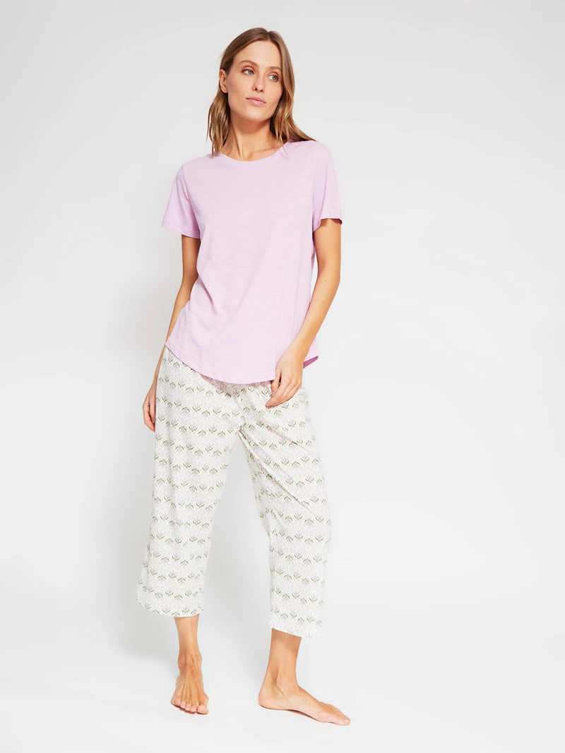 PIJAMA MUJER AZIZ ALGODÓN POLERA MANGA CORTA + PANTALÓN CAPRI - 2
