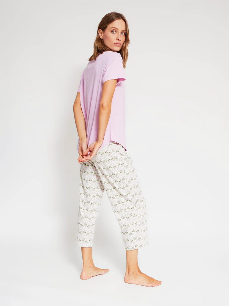 PIJAMA MUJER AZIZ ALGODÓN POLERA MANGA CORTA + PANTALÓN CAPRI - 3