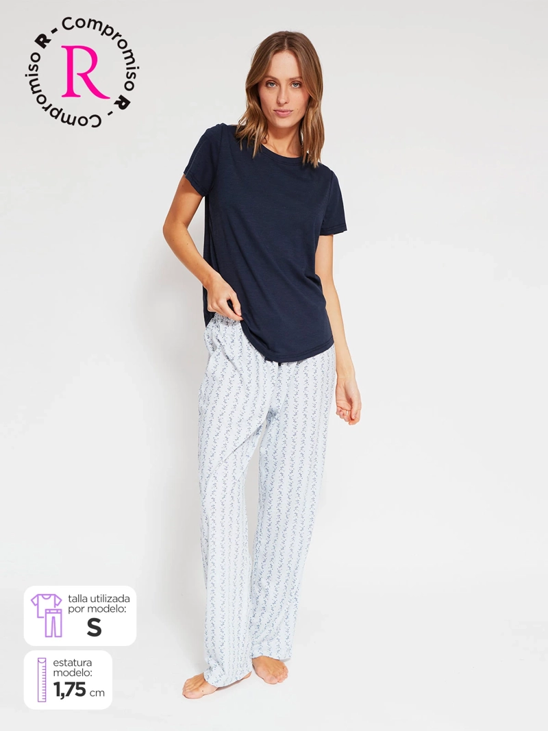 PIJAMA MUJER AZIZ MANGA CORTA PANTALÓN LARGO - 1