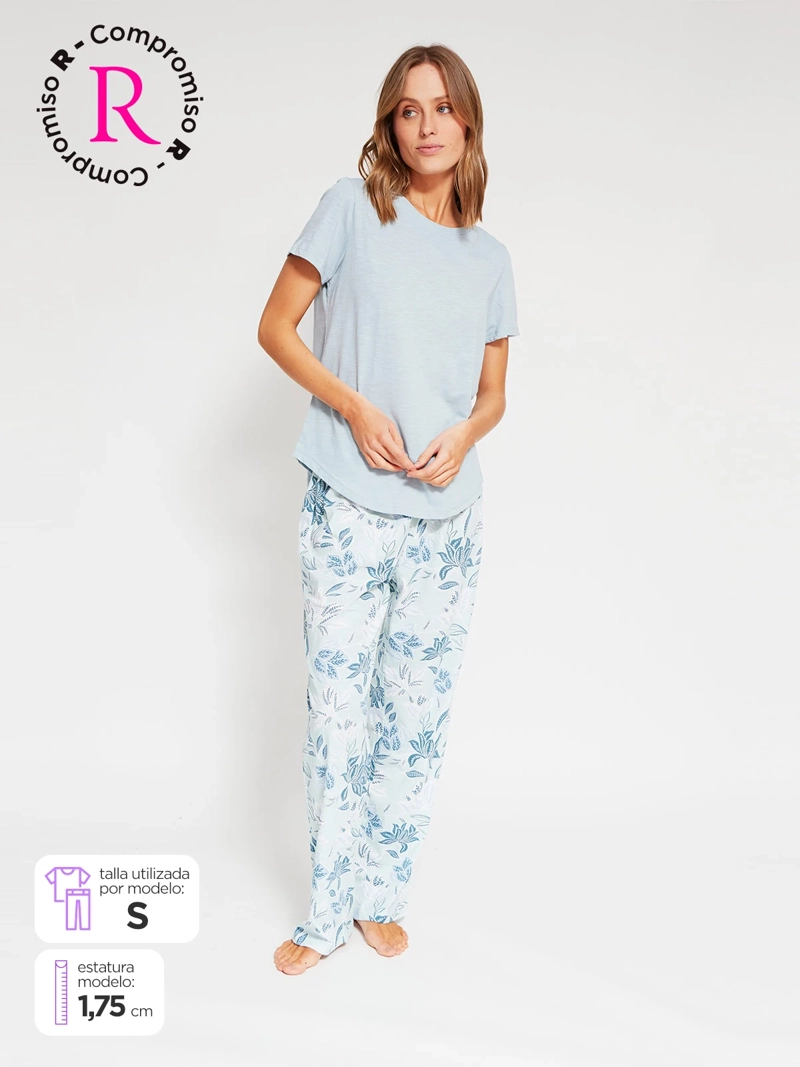 PIJAMA MUJER AZIZ MANGA CORTA PANTALÓN LARGO - 1