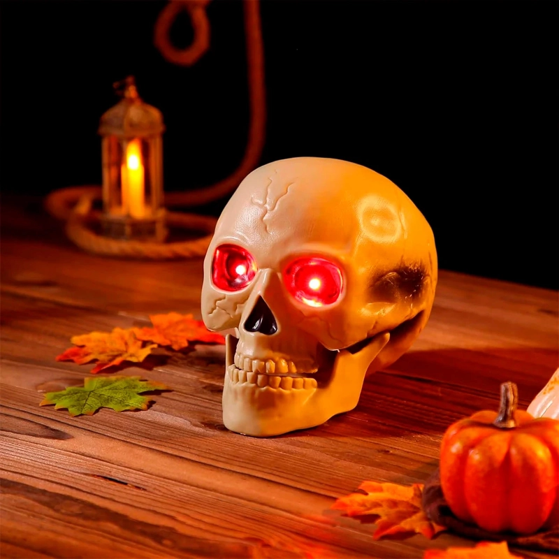 ADORNO HALLOWEEN RIPLEY HOME CALAVERA CON LUZ BLANCO 20 CM - 3