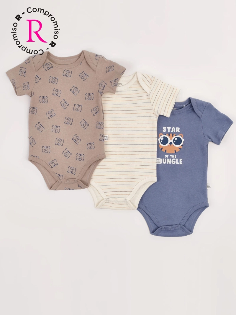 PACK X3 BODY NIÑO BABY HARVEST ALGODÓN MANGA CORTA