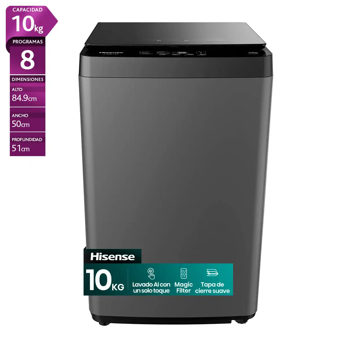LAVADORA CARGA SUPERIOR HISENSE WT3K1031UT 10KG GRAFITO