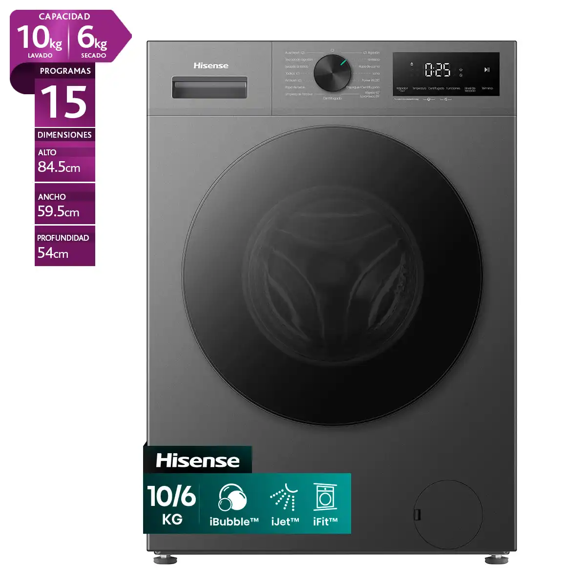 HISENSE LAVADORA SECADORA HISENSE WD1I1041BT 10KG 6KG GRAFITO