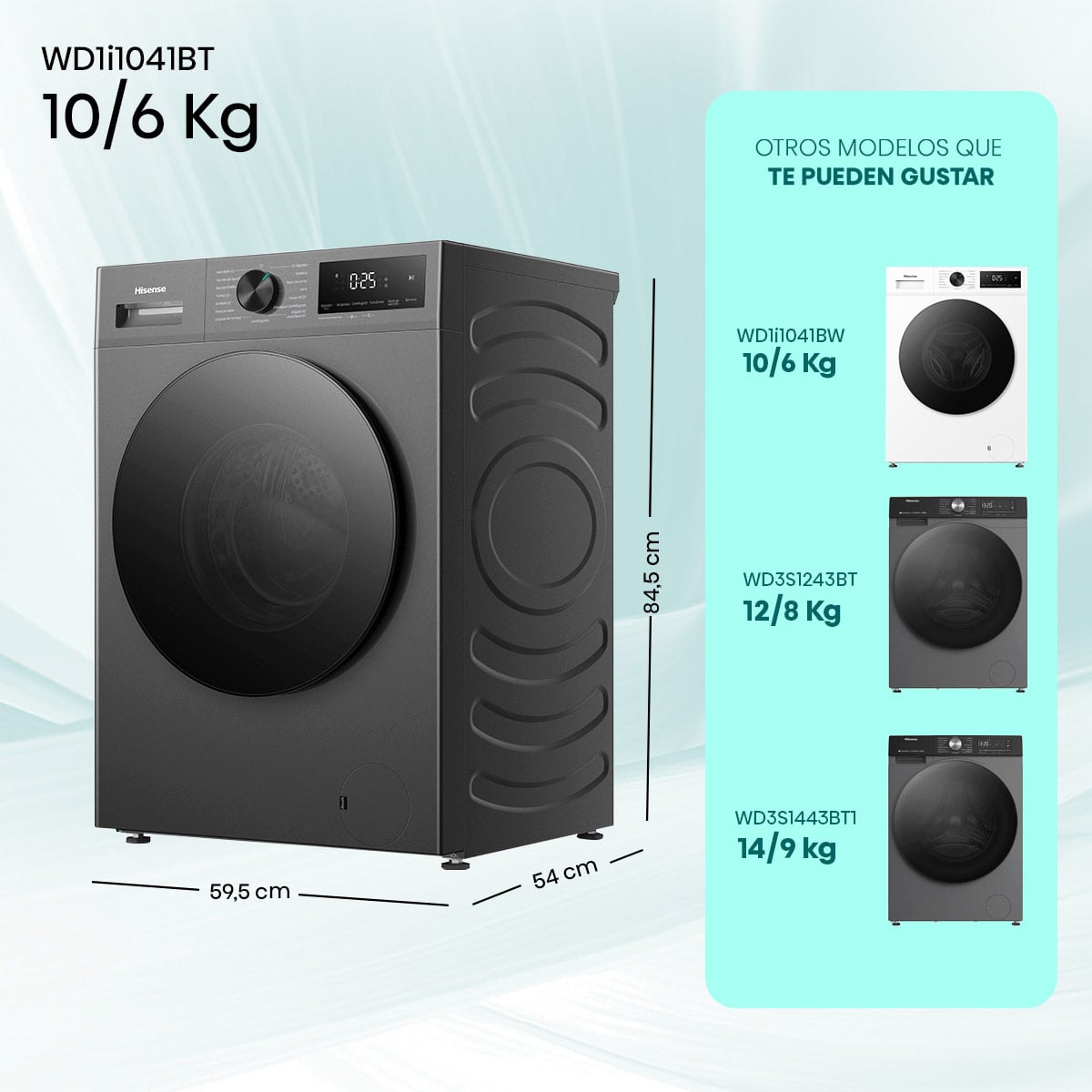 LAVADORA SECADORA HISENSE WD1I1041BT 10KG 6KG GRAFITO - 3