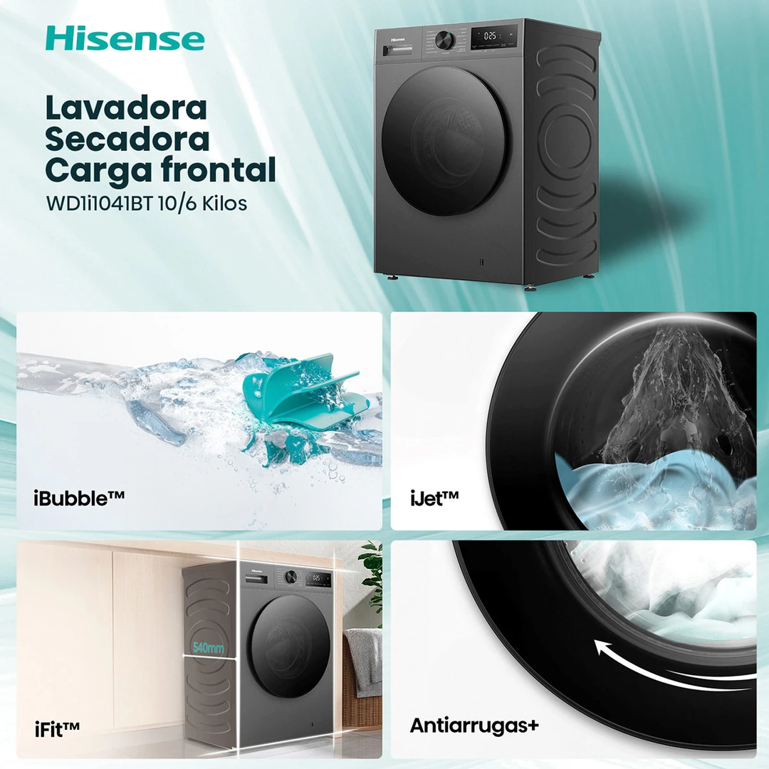 LAVADORA SECADORA HISENSE WD1I1041BT 10KG 6KG GRAFITO - 4