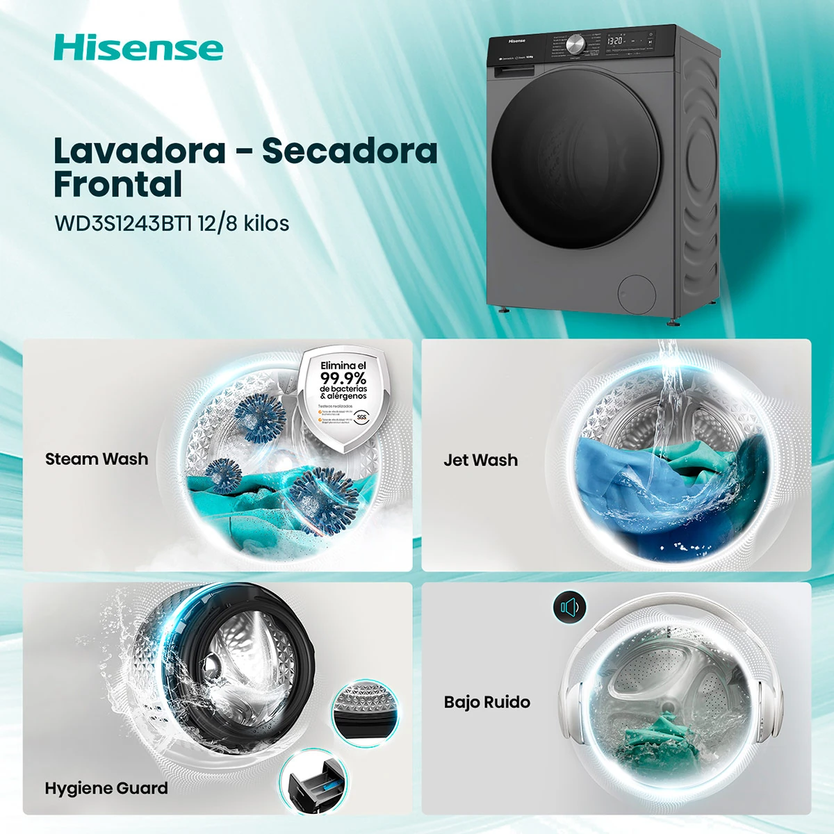 LAVADORA SECADORA HISENSE WD3S1243BT1 12KG 8KG GRAFITO - 4