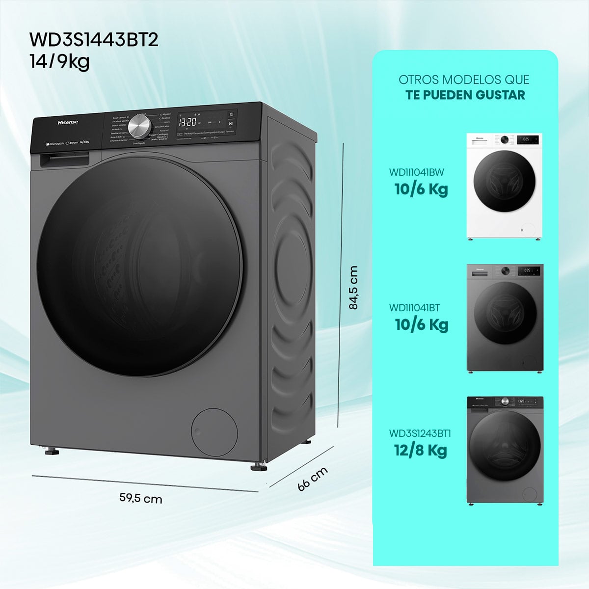 LAVADORA SECADORA HISENSE WD3S1443BT2 14KG 9KG GRAFITO - 3