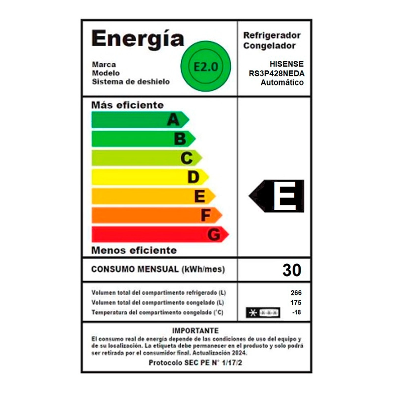 REFRIGERADOR SIDE BY SIDE HISENSE RS3P428NEDA 441L NO FROST PLATA - 15