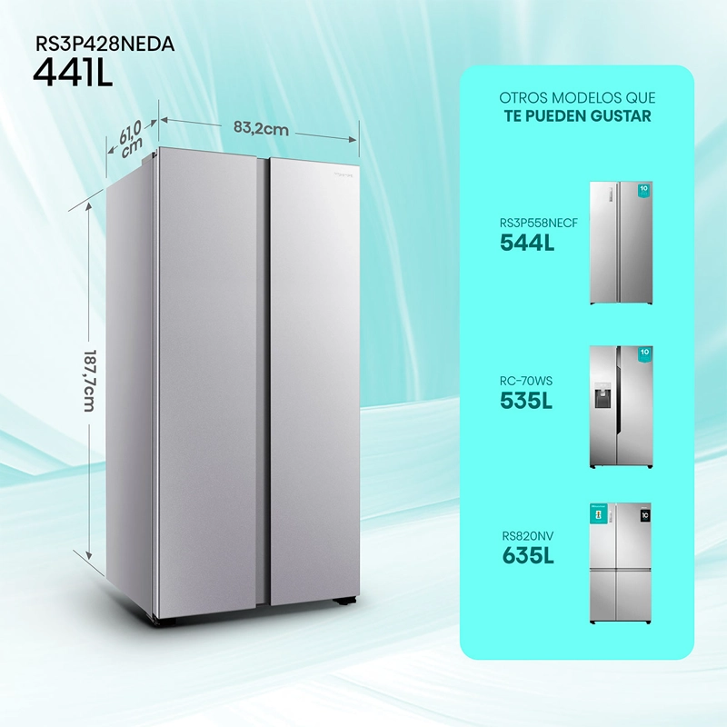 REFRIGERADOR SIDE BY SIDE HISENSE RS3P428NEDA 441L NO FROST PLATA - 3