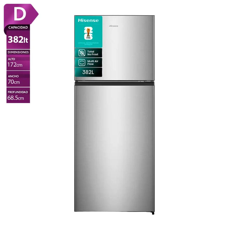REFRIGERADOR TOP FREEZER HISENSE RT488N4ASU1 382L NO FROST PLATA - 1
