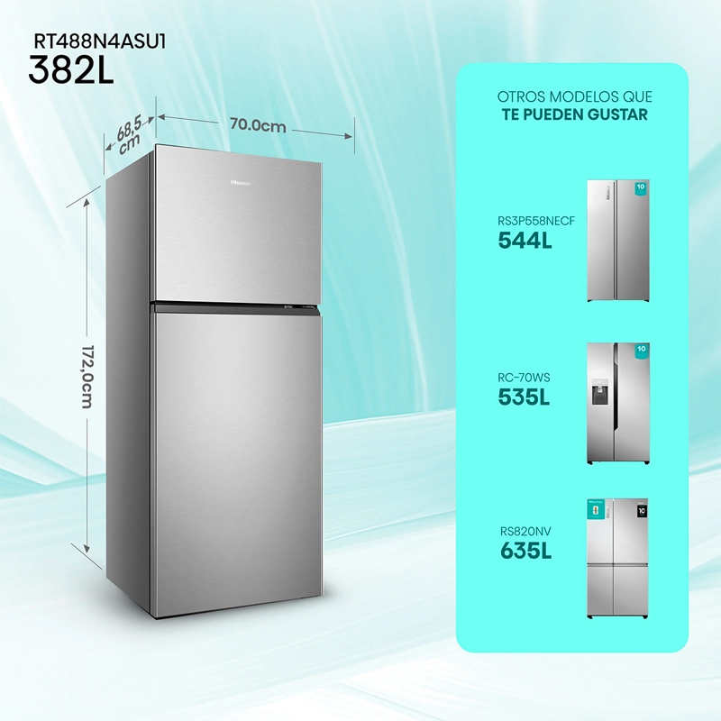 REFRIGERADOR TOP FREEZER HISENSE RT488N4ASU1 382L NO FROST PLATA - 3