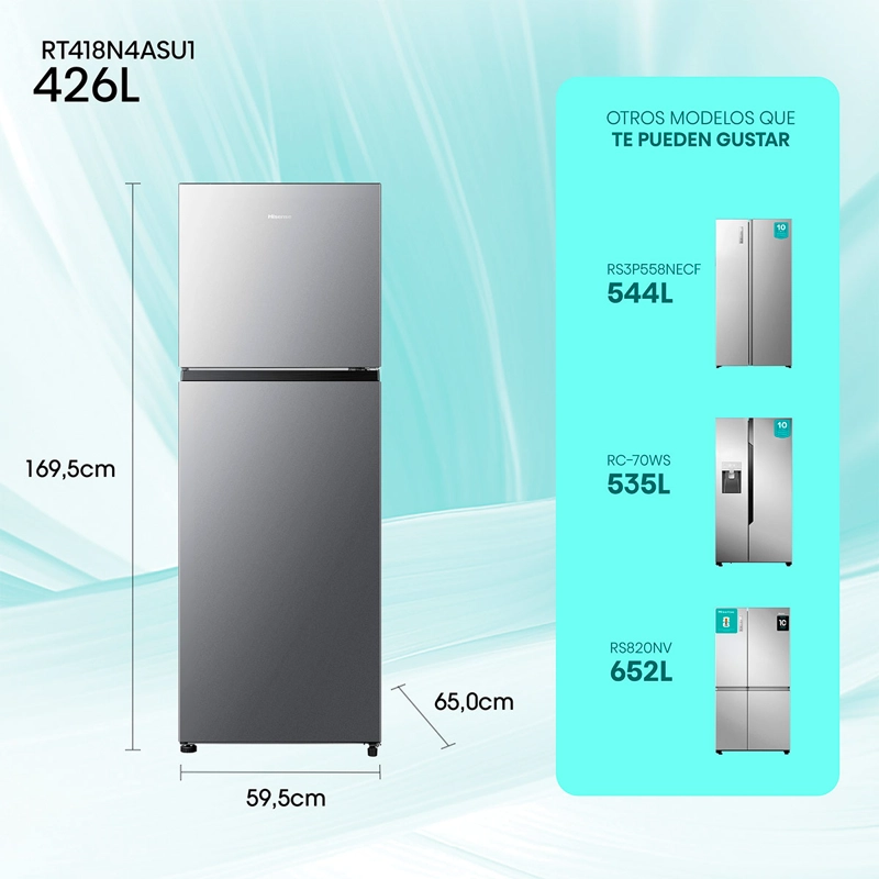 REFRIGERADOR TOP FREEZER HISENSE RT418N4ASU1 326L NO FROST PLATA - 2