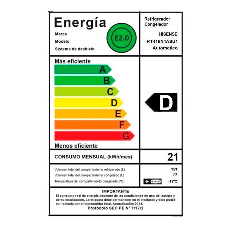 REFRIGERADOR TOP FREEZER HISENSE RT418N4ASU1 326L NO FROST PLATA - 14