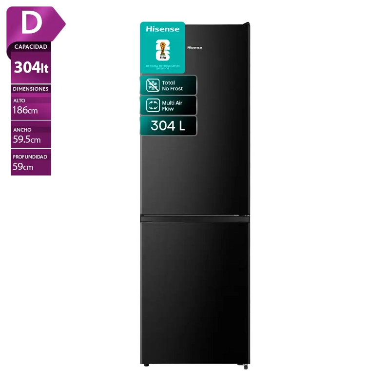 REFRIGERADOR BOTTOM FREEZER HISENSE RB3N300NMDA 304L NO FROST NEGRO - 1
