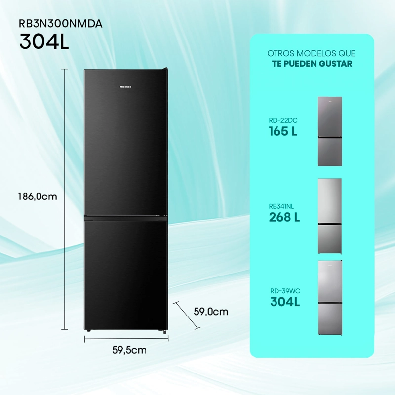 REFRIGERADOR BOTTOM FREEZER HISENSE RB3N300NMDA 304L NO FROST NEGRO - 4