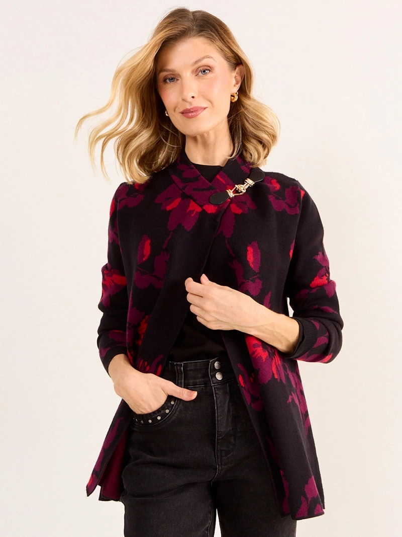CARDIGAN MUJER MA GRIFFE FLORAL CON ACCESORIO - 3