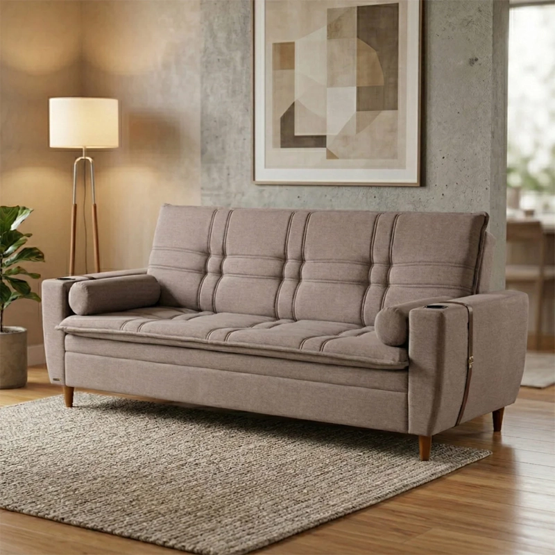 SOFÁ CAMA RECLINABLE DECOCASA BLEND RUSTIC 3 CUERPOS CAFÉ - 1