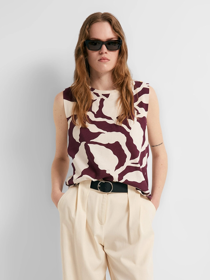 BLUSA MUJER SFERA ALGODÓN CUELLO CAJA ESTAMPADA - 1