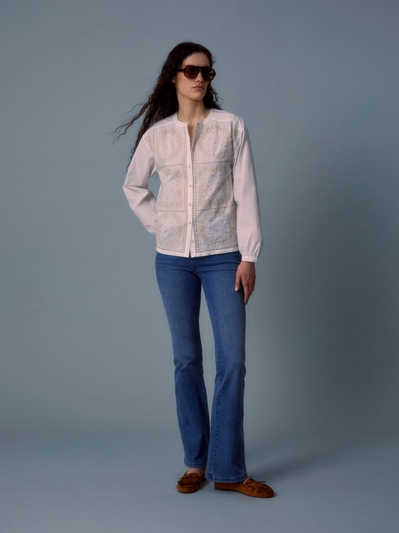 BLUSA MUJER SFERA ALGODÓN BORDADA - 1
