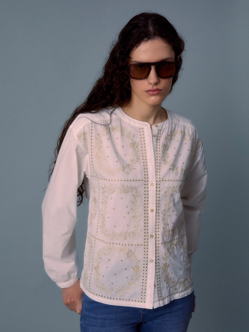 BLUSA MUJER SFERA ALGODÓN BORDADA - 2
