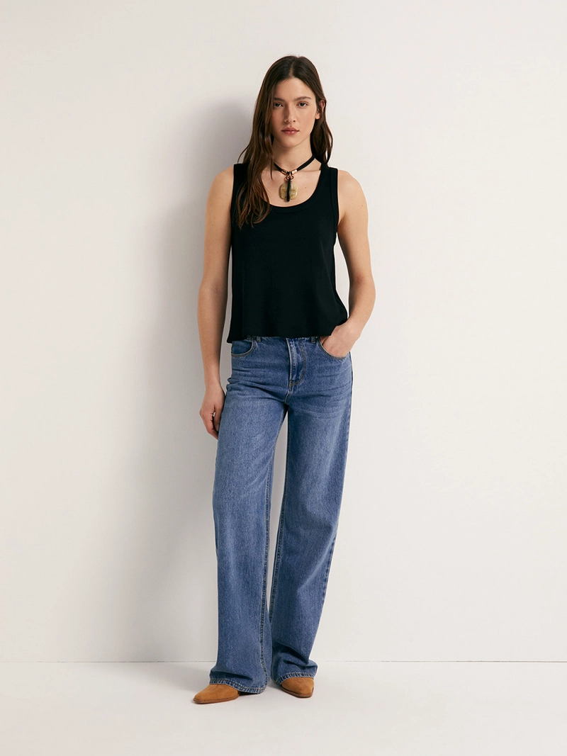 BLUSA MUJER SFERA ALGODÓN SIN MANGAS RIB - 1