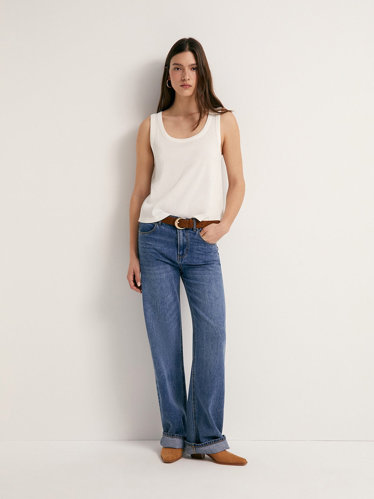 BLUSA MUJER SFERA ALGODÓN SIN MANGAS RIB - 1