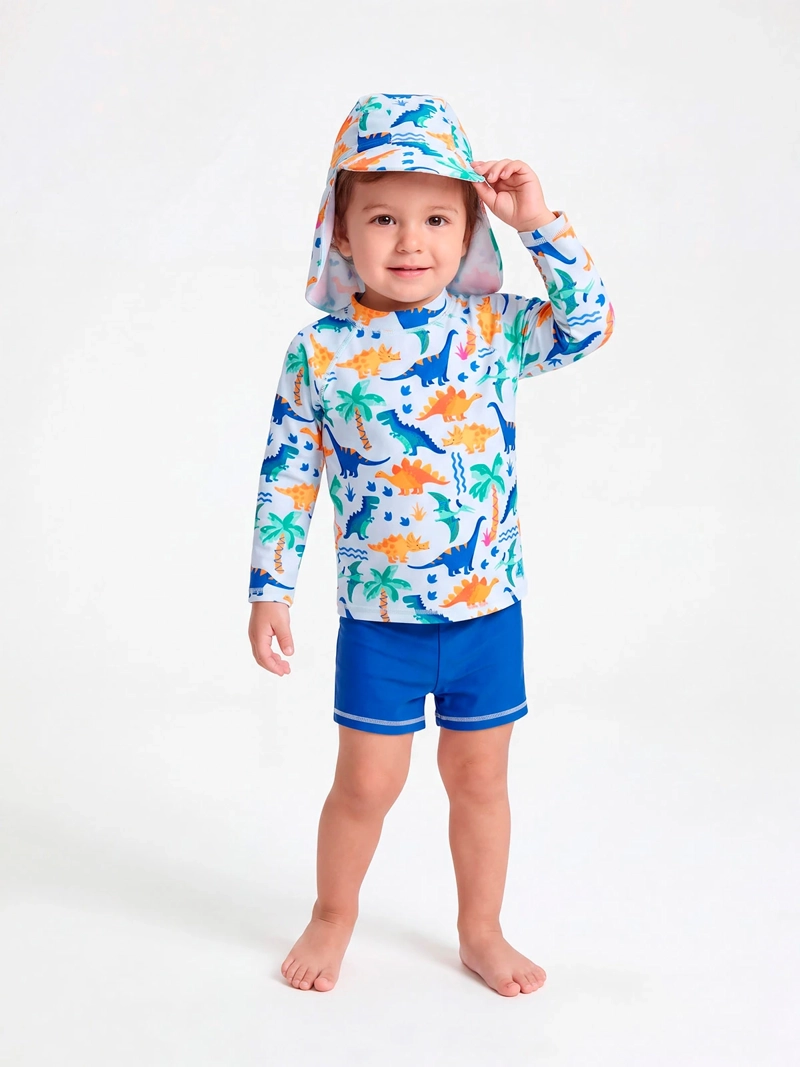 POLERA TRAJE DE BAÑO NIÑO BABY HARVEST UV MANGA LARGA SHORT Y GORRO BEBÉ