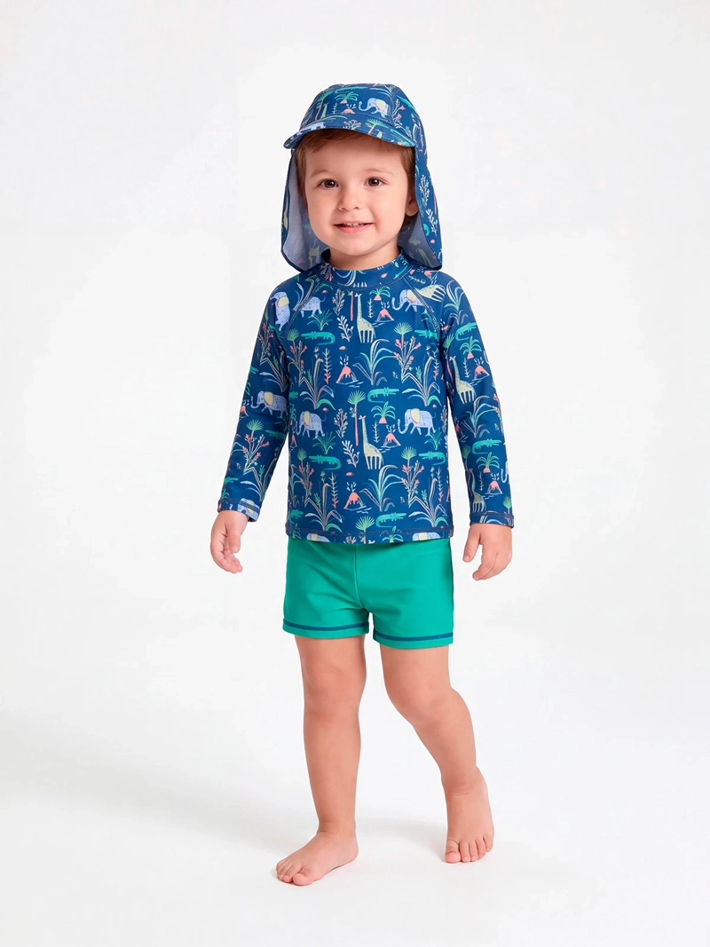 POLERA TRAJE DE BAÑO NIÑO BABY HARVEST UV MANGA LARGA SHORT Y GORRO BEBÉ