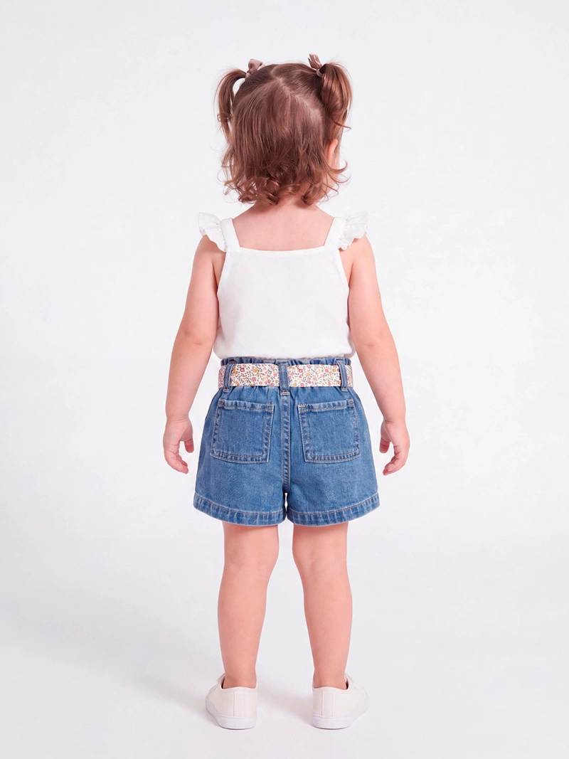 SHORT NIÑA BABY HARVEST ALGODÓN DENIM CINTURÓN - 2