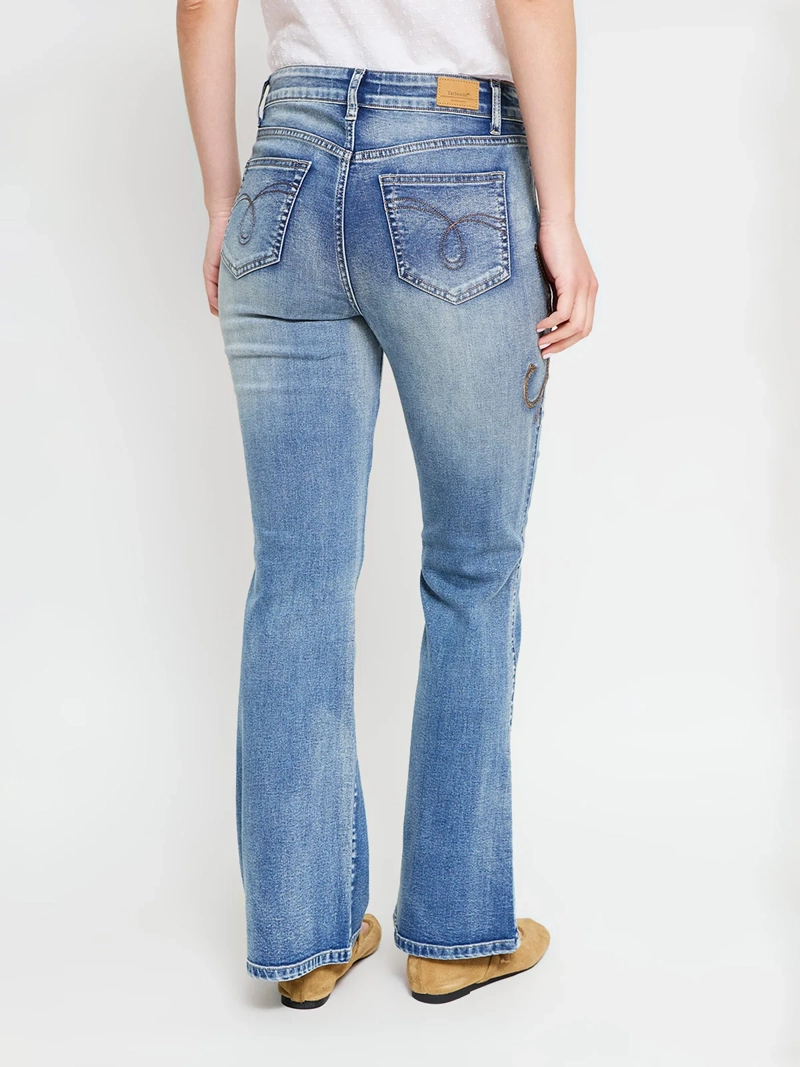 JEANS MUJER TATIENNE ALGODÓN FLARE BORDADO FLOR - 3