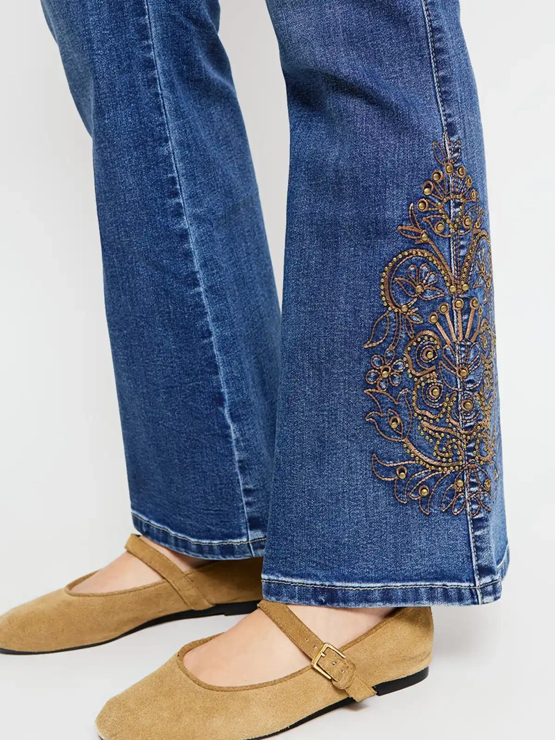 JEANS MUJER TATIENNE ALGODÓN FLARE BORDADO FLOR - 4