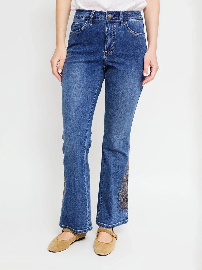 JEANS MUJER TATIENNE ALGODÓN FLARE BORDADO FLOR - 2