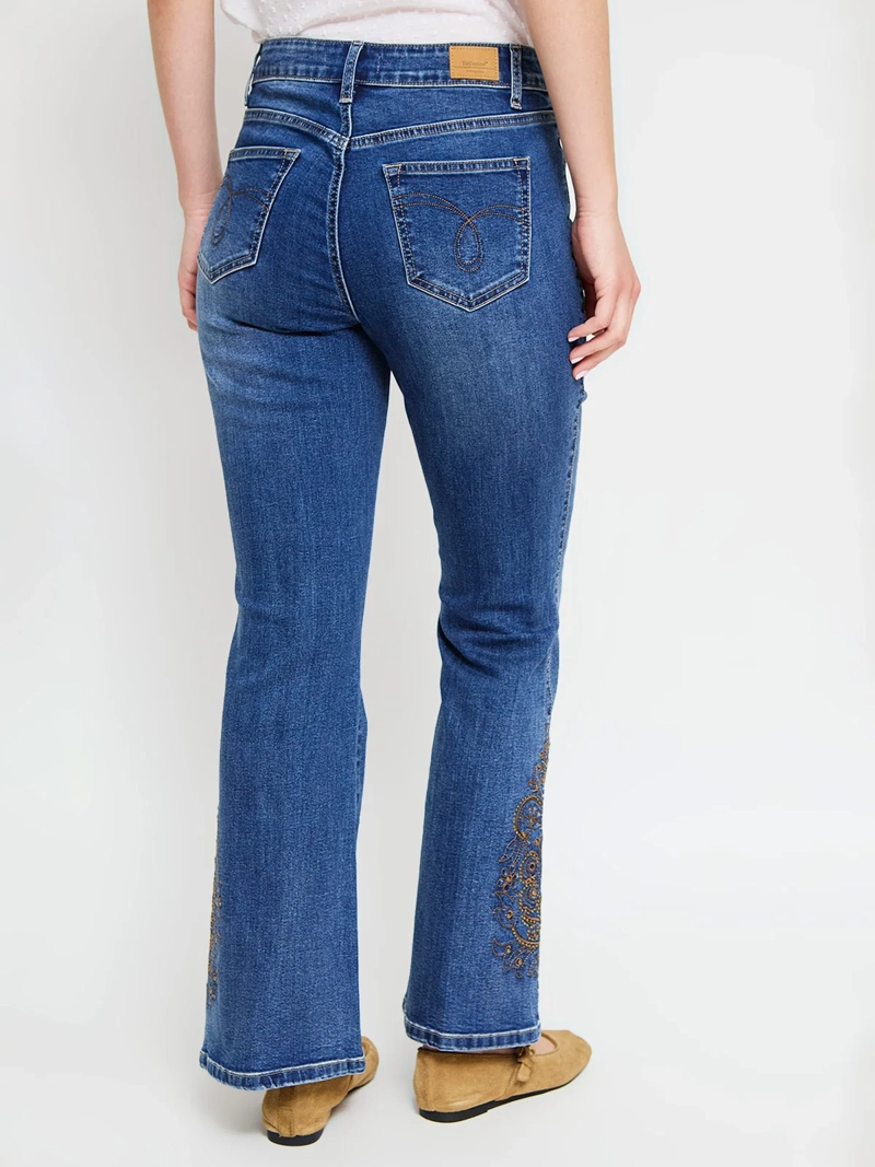 JEANS MUJER TATIENNE ALGODÓN FLARE BORDADO FLOR - 3