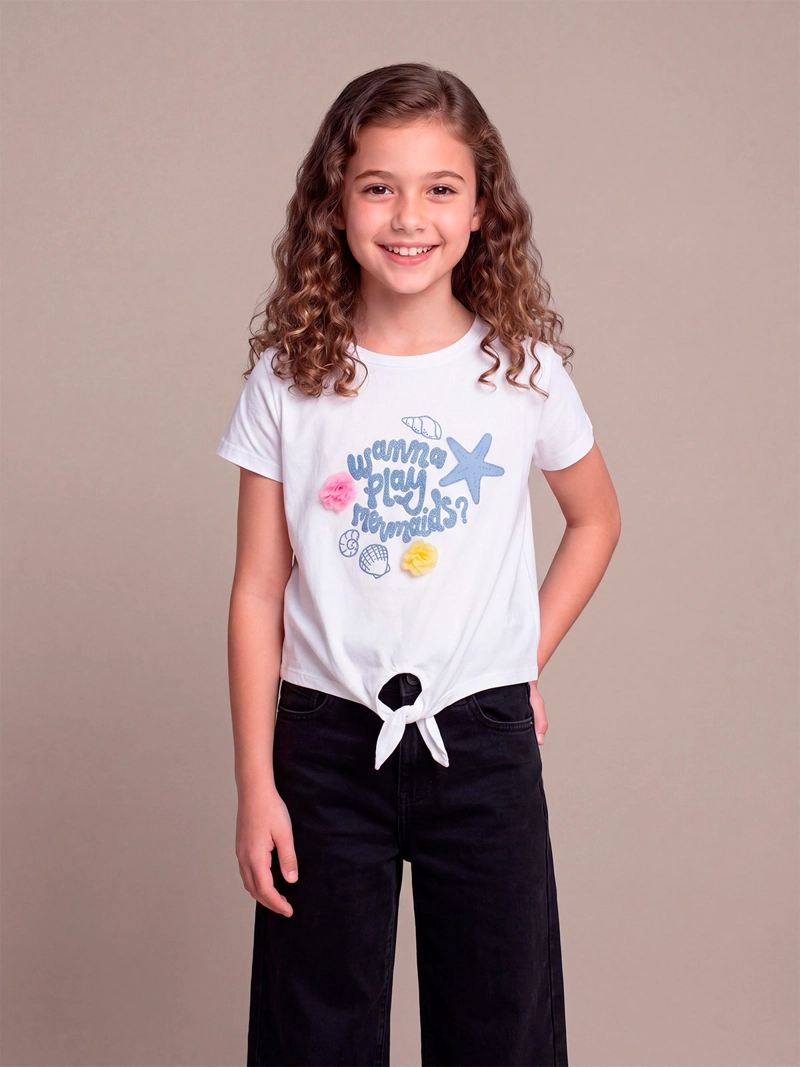 POLERA NIÑA HARVEST MANGA CORTA ALGODÓN PÉTALOS  - 1