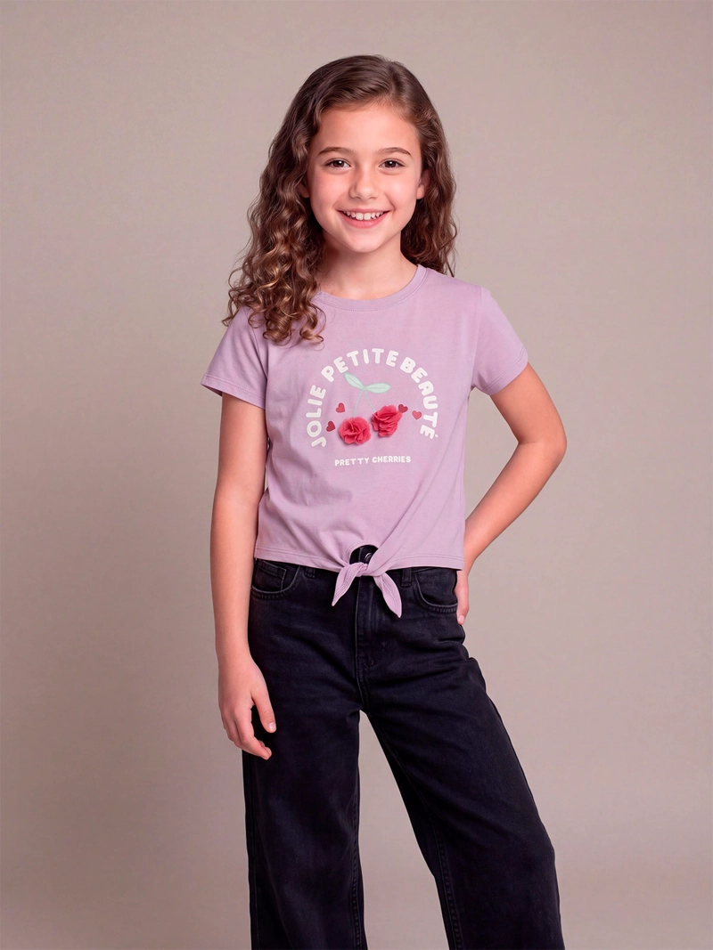 POLERA NIÑA HARVEST MANGA CORTA ALGODÓN PÉTALOS  - 1
