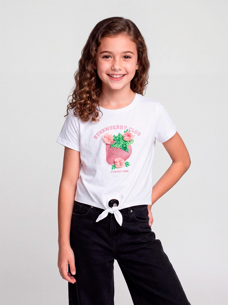 POLERA NIÑA HARVEST MANGA CORTA ALGODÓN PÉTALOS  - 1