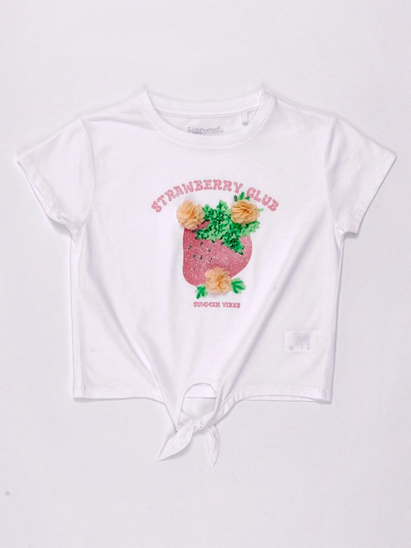 POLERA NIÑA HARVEST MANGA CORTA ALGODÓN PÉTALOS  - 3