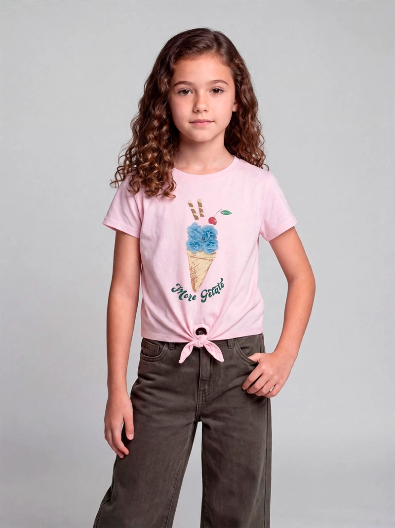POLERA NIÑA HARVEST MANGA CORTA ALGODÓN PÉTALOS  - 1