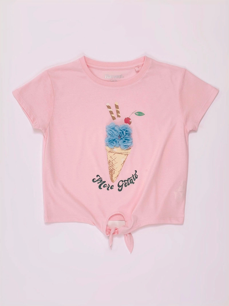 POLERA NIÑA HARVEST MANGA CORTA ALGODÓN PÉTALOS  - 3