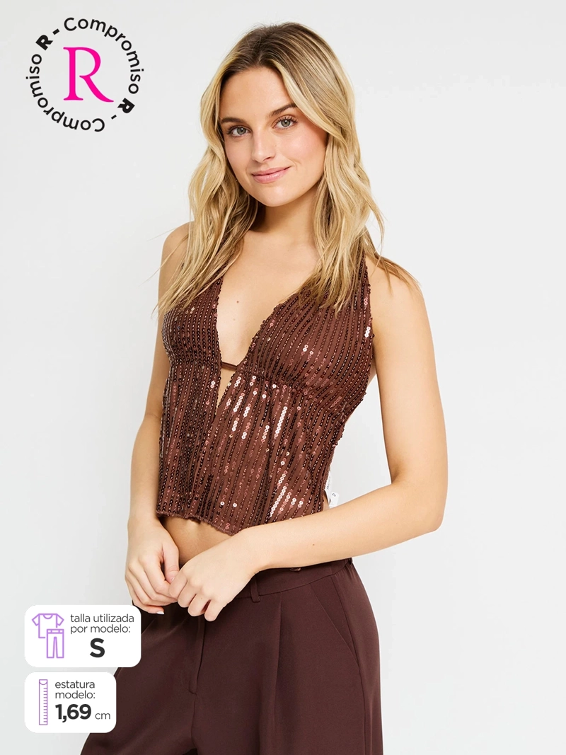POLERA MUJER INDEX HALTER BRILLOS