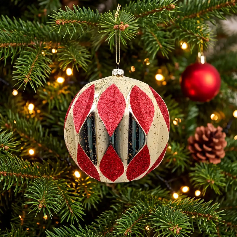 ADORNO NAVIDEÑO RIPLEY HOME TRADITIONAL XMAS ESFERA ROMBOS ROJO/DORADO - 1