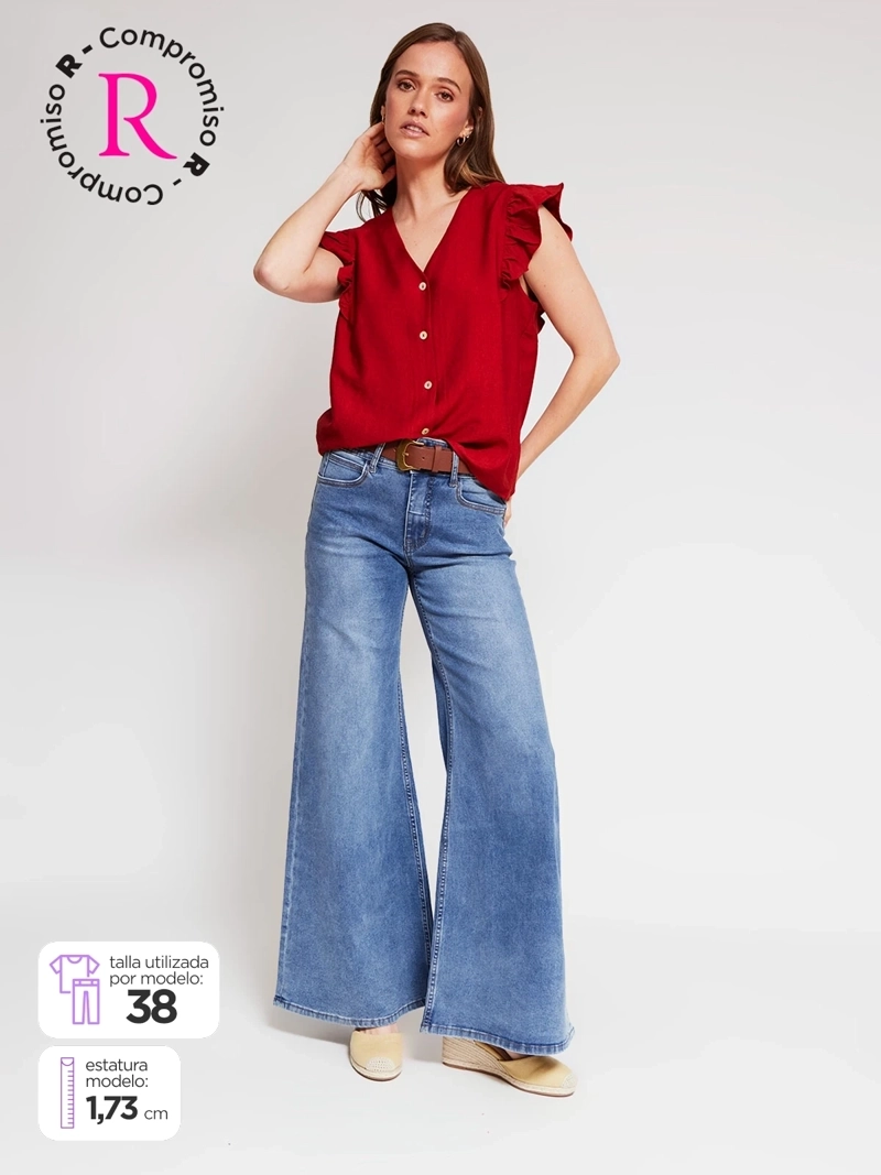 JEANS MUJER TATIENNE ALGODÓN WIDE LEG CINTURÓN - 1