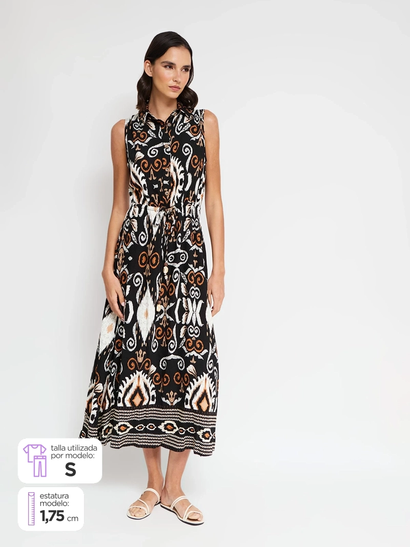 VESTIDO MUJER AZIZ LARGO ESTAMPADO ÉTNICO