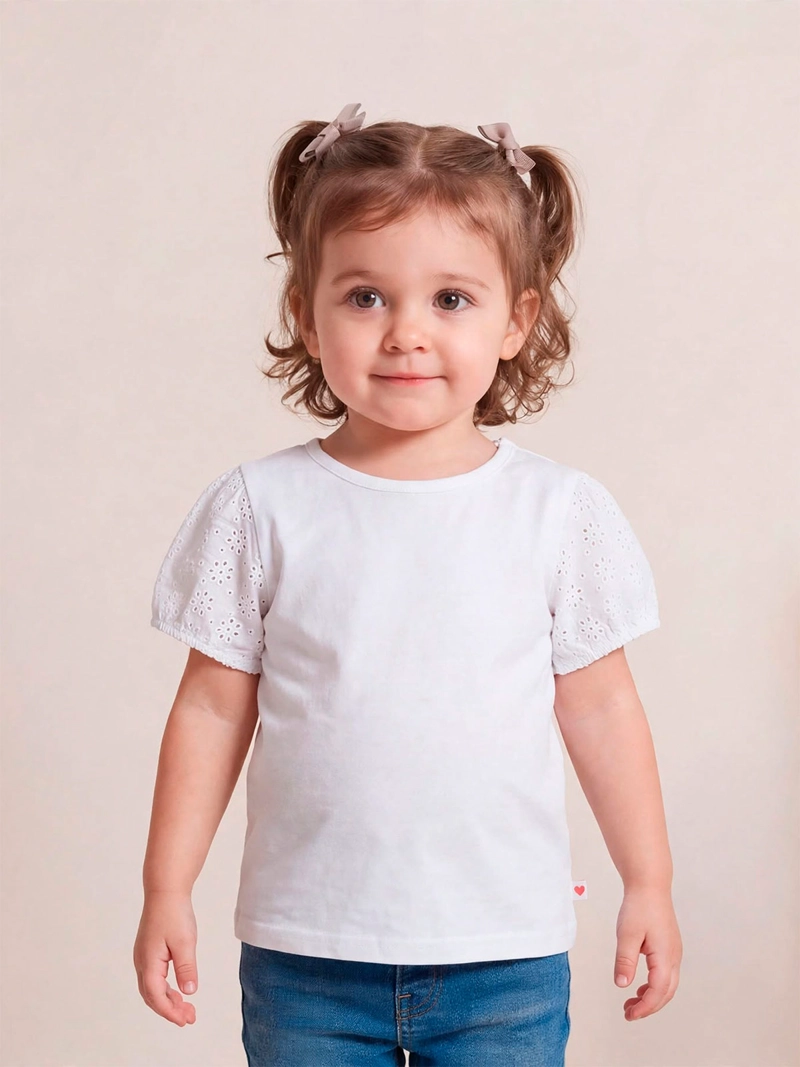 POLERA NIÑA BABY HARVEST MANGA CORTA ALGODÓN BRODERIE