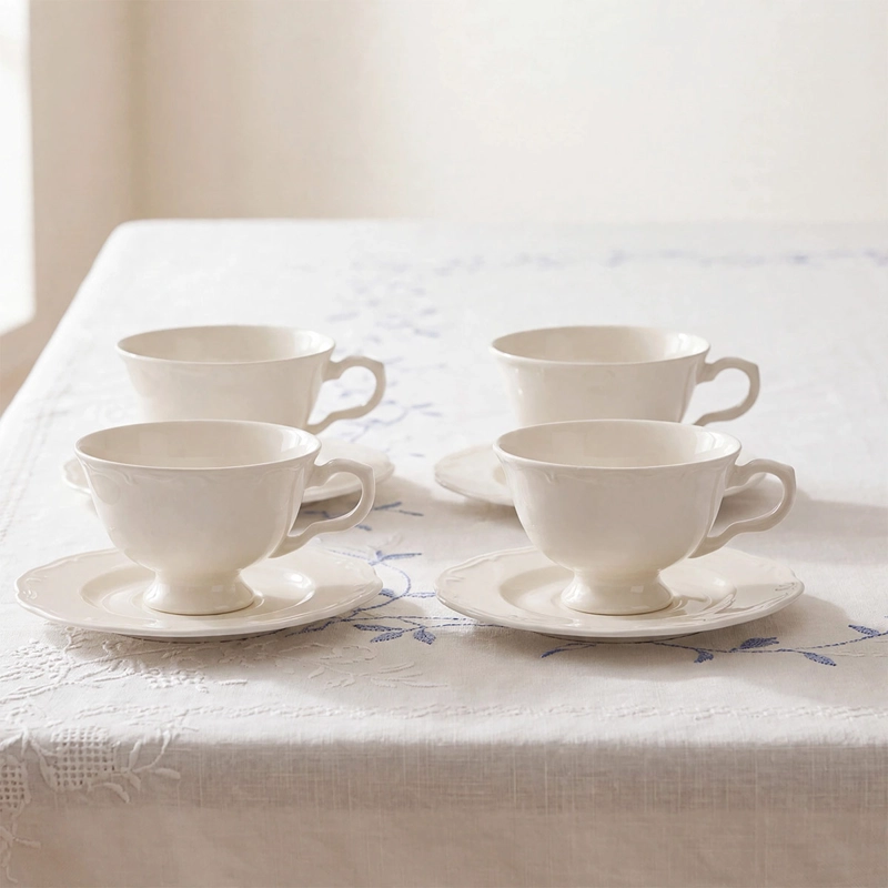SET X4 TAZAS RIPLEY HOME CLASSIC COLLECTION CON PLATO BLANCO